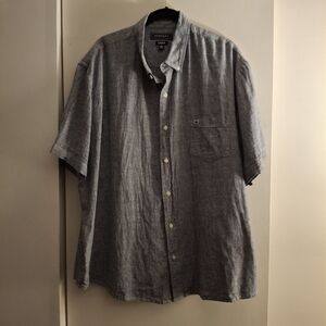 Crown & Ivy Men's Heathered Blue Linen Casual Button-Down Shirt